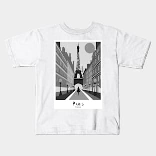 Monochrome Black and White Parisian Dreamscape Kids T-Shirt